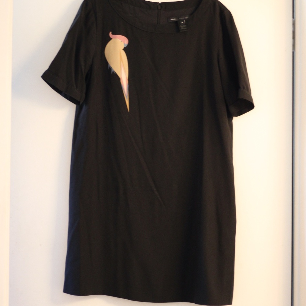 Marc by Marc Jacobs Black Silk Shift with Parrot